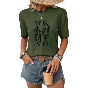 image:imageDokotoo Womens Summer Short Sleeve Sweater Pullover Knit Top Beach Vacation ClothesVineyard Green