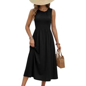 image:imageDokotoo Womens Summer Sleeveless Maxi Dress 2026 Casual Crewneck Twist Knot Stretch a Line Dress with PocketBlack