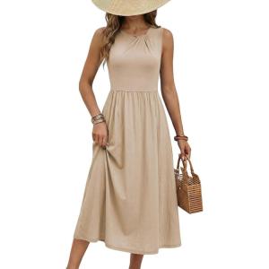 image:imageDokotoo Womens Summer Sleeveless Maxi Dress 2026 Casual Crewneck Twist Knot Stretch a Line Dress with PocketParchment