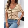 image:imageDokotoo Cardigan Sweaters for Women Spring Summer Short Sleeve Crochet Striped V Neck Button Casual Lightweight Knit TopsApricot