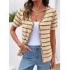 image:imageDokotoo Cardigan Sweaters for Women Spring Summer Short Sleeve Crochet Striped V Neck Button Casual Lightweight Knit TopsApricot