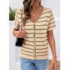 image:imageDokotoo Cardigan Sweaters for Women Spring Summer Short Sleeve Crochet Striped V Neck Button Casual Lightweight Knit TopsApricot