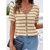 image:imageDokotoo Cardigan Sweaters for Women Spring Summer Short Sleeve Crochet Striped V Neck Button Casual Lightweight Knit TopsApricot