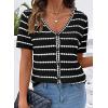 image:imageDokotoo Cardigan Sweaters for Women Spring Summer Short Sleeve Crochet Striped V Neck Button Casual Lightweight Knit TopsBlack