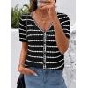 image:imageDokotoo Cardigan Sweaters for Women Spring Summer Short Sleeve Crochet Striped V Neck Button Casual Lightweight Knit TopsBlack