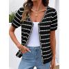 image:imageDokotoo Cardigan Sweaters for Women Spring Summer Short Sleeve Crochet Striped V Neck Button Casual Lightweight Knit TopsBlack