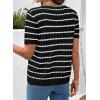 image:imageDokotoo Cardigan Sweaters for Women Spring Summer Short Sleeve Crochet Striped V Neck Button Casual Lightweight Knit TopsBlack