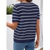 image:imageDokotoo Cardigan Sweaters for Women Spring Summer Short Sleeve Crochet Striped V Neck Button Casual Lightweight Knit TopsBlue