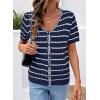 image:imageDokotoo Cardigan Sweaters for Women Spring Summer Short Sleeve Crochet Striped V Neck Button Casual Lightweight Knit TopsBlue