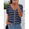 image:imageDokotoo Cardigan Sweaters for Women Spring Summer Short Sleeve Crochet Striped V Neck Button Casual Lightweight Knit TopsBlue