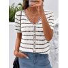 image:imageDokotoo Cardigan Sweaters for Women Spring Summer Short Sleeve Crochet Striped V Neck Button Casual Lightweight Knit TopsBrown