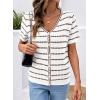 image:imageDokotoo Cardigan Sweaters for Women Spring Summer Short Sleeve Crochet Striped V Neck Button Casual Lightweight Knit TopsBrown