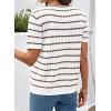 image:imageDokotoo Cardigan Sweaters for Women Spring Summer Short Sleeve Crochet Striped V Neck Button Casual Lightweight Knit TopsBrown