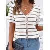 image:imageDokotoo Cardigan Sweaters for Women Spring Summer Short Sleeve Crochet Striped V Neck Button Casual Lightweight Knit TopsBrown