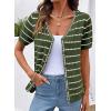 image:imageDokotoo Cardigan Sweaters for Women Spring Summer Short Sleeve Crochet Striped V Neck Button Casual Lightweight Knit TopsGreen