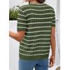 image:imageDokotoo Cardigan Sweaters for Women Spring Summer Short Sleeve Crochet Striped V Neck Button Casual Lightweight Knit TopsGreen