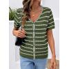 image:imageDokotoo Cardigan Sweaters for Women Spring Summer Short Sleeve Crochet Striped V Neck Button Casual Lightweight Knit TopsGreen