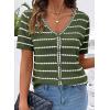 image:imageDokotoo Cardigan Sweaters for Women Spring Summer Short Sleeve Crochet Striped V Neck Button Casual Lightweight Knit TopsGreen