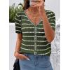 image:imageDokotoo Cardigan Sweaters for Women Spring Summer Short Sleeve Crochet Striped V Neck Button Casual Lightweight Knit TopsGreen