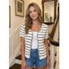 image:imageDokotoo Cardigan Sweaters for Women Spring Summer Short Sleeve Crochet Striped V Neck Button Casual Lightweight Knit TopsWhite