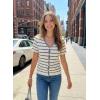 image:imageDokotoo Cardigan Sweaters for Women Spring Summer Short Sleeve Crochet Striped V Neck Button Casual Lightweight Knit TopsWhite