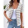 image:imageDokotoo Cardigan Sweaters for Women Spring Summer Short Sleeve Crochet Striped V Neck Button Casual Lightweight Knit TopsWhite