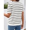 image:imageDokotoo Cardigan Sweaters for Women Spring Summer Short Sleeve Crochet Striped V Neck Button Casual Lightweight Knit TopsWhite