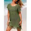image:imageDokotoo Swimsuit Cover Up for Women 2026 Crochet Bathing Suit Coverups Hollow Out Knit Tassel Beach Dress for VacationFour Leaf Clover