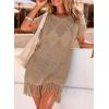 image:imageDokotoo Swimsuit Cover Up for Women 2026 Crochet Bathing Suit Coverups Hollow Out Knit Tassel Beach Dress for VacationLight French Beige