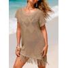 image:imageDokotoo Swimsuit Cover Up for Women 2026 Crochet Bathing Suit Coverups Hollow Out Knit Tassel Beach Dress for VacationLight French Beige