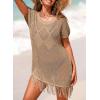 image:imageDokotoo Swimsuit Cover Up for Women 2026 Crochet Bathing Suit Coverups Hollow Out Knit Tassel Beach Dress for VacationLight French Beige