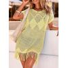 image:imageDokotoo Swimsuit Cover Up for Women 2026 Crochet Bathing Suit Coverups Hollow Out Knit Tassel Beach Dress for VacationYellow Cream
