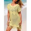 image:imageDokotoo Swimsuit Cover Up for Women 2026 Crochet Bathing Suit Coverups Hollow Out Knit Tassel Beach Dress for VacationYellow Cream