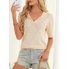 image:imageDokotoo Women Short Sleeve Polo Sweater V Neck Knitted Tops Casual Ribbed Shirt Loose Pullover SweaterApricot