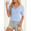 image:imageDokotoo Women Short Sleeve Polo Sweater V Neck Knitted Tops Casual Ribbed Shirt Loose Pullover SweaterBeau Blue