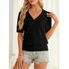 image:imageDokotoo Women Short Sleeve Polo Sweater V Neck Knitted Tops Casual Ribbed Shirt Loose Pullover SweaterBlack