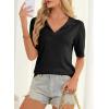 image:imageDokotoo Women Short Sleeve Polo Sweater V Neck Knitted Tops Casual Ribbed Shirt Loose Pullover SweaterBlack