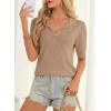 image:imageDokotoo Women Short Sleeve Polo Sweater V Neck Knitted Tops Casual Ribbed Shirt Loose Pullover SweaterCamel