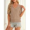 image:imageDokotoo Women Short Sleeve Polo Sweater V Neck Knitted Tops Casual Ribbed Shirt Loose Pullover SweaterCamel