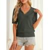 image:imageDokotoo Women Short Sleeve Polo Sweater V Neck Knitted Tops Casual Ribbed Shirt Loose Pullover SweaterVineyard Green