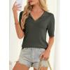 image:imageDokotoo Women Short Sleeve Polo Sweater V Neck Knitted Tops Casual Ribbed Shirt Loose Pullover SweaterVineyard Green