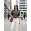 image:imageDokotoo Women Short Sleeve Polo Sweater V Neck Knitted Tops Casual Ribbed Shirt Loose Pullover SweaterVineyard Green