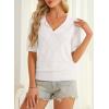 image:imageDokotoo Women Short Sleeve Polo Sweater V Neck Knitted Tops Casual Ribbed Shirt Loose Pullover SweaterWhite