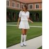 image:imageDokotoo Women Short Sleeve Polo Sweater V Neck Knitted Tops Casual Ribbed Shirt Loose Pullover SweaterWhite