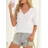 image:imageDokotoo Women Short Sleeve Polo Sweater V Neck Knitted Tops Casual Ribbed Shirt Loose Pullover SweaterWhite