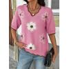 image:imageDokotoo Womens Casual V Neck Short Sleeve Sweater Ribbed Knit Lightweight Sweaters Tops Fashion Clothing OutfitsPink