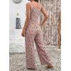 image:imageDokotoo Womens Causal One Piece Sleeveless Jumpsuits Floral Boho Overalls Wide Leg Rompers Pants with PocketsRed