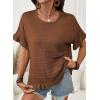 image:imageDokotoo Womens Short Sleeve Sweaters Oversized Summer Casual Ruffled Hem Knit Pullover Tops Cute Solid Color Crochet BlousesBrown