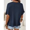 image:imageDokotoo Womens Short Sleeve Sweaters Oversized Summer Casual Ruffled Hem Knit Pullover Tops Cute Solid Color Crochet BlousesDark Blue
