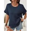 image:imageDokotoo Womens Short Sleeve Sweaters Oversized Summer Casual Ruffled Hem Knit Pullover Tops Cute Solid Color Crochet BlousesDark Blue